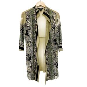 Citron Santa Monica Green Printer Silk Open Front Cardigan Sz XS